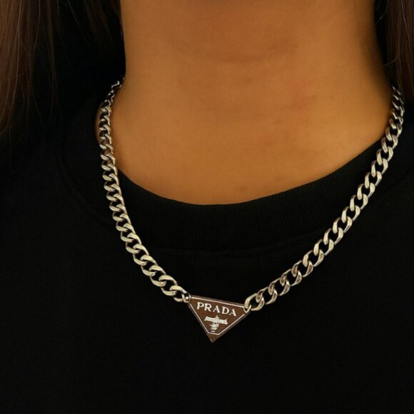 Jewelry - Silver Chain Designer Style Triangle Pendant Necklace
